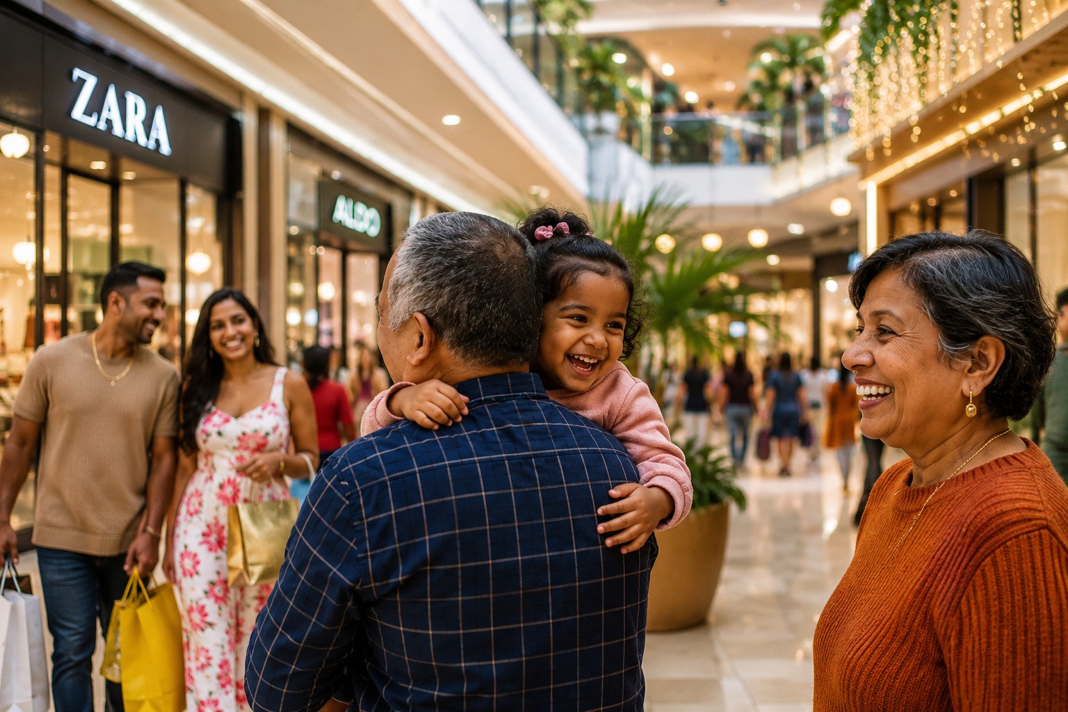 Family shopping together in a large, welcoming retail environment